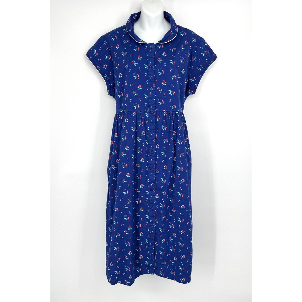 Lanz of Salzburg Nightgown XL Blue Cherry Print Peter Pan Collar Button Front